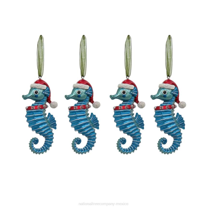 4 Piece HGTV Home Collection Teal Seahorse Ornaments National Tree CompanyLBRH528