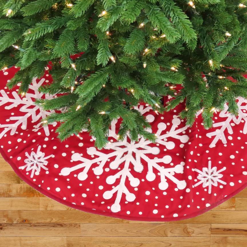 HGTV Home Collection, 52in Red Tree Skirt with Snowflake Embroidery and White Dots National Tree CompanyLBRH571