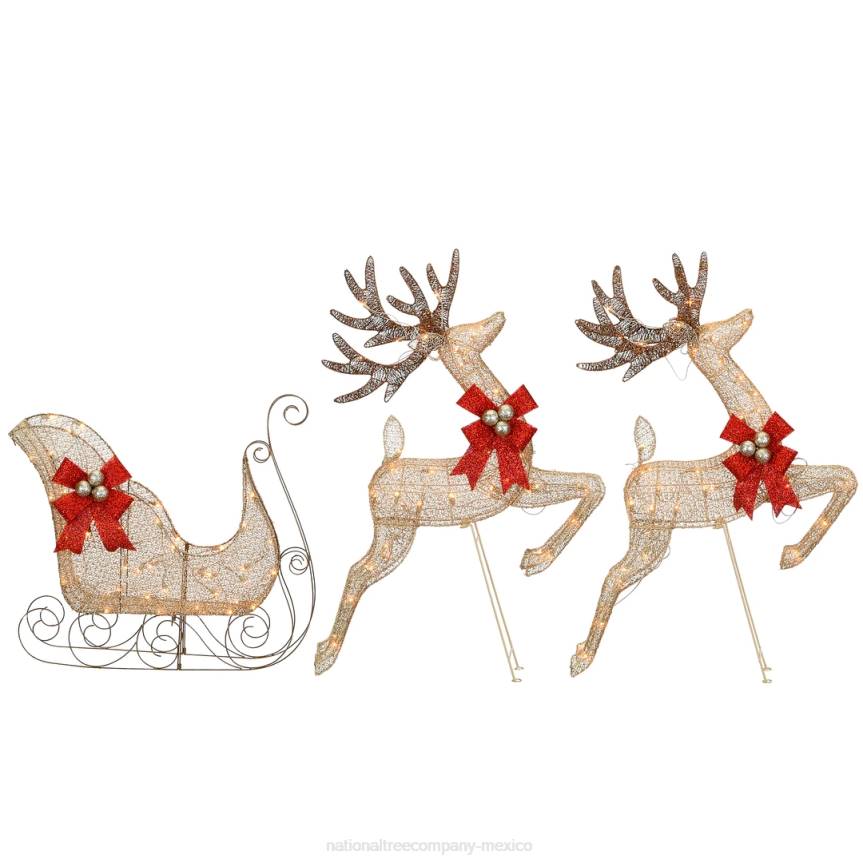 Champagne Reindeer and Sleigh with Clear Lights National Tree CompanyLBRH609
