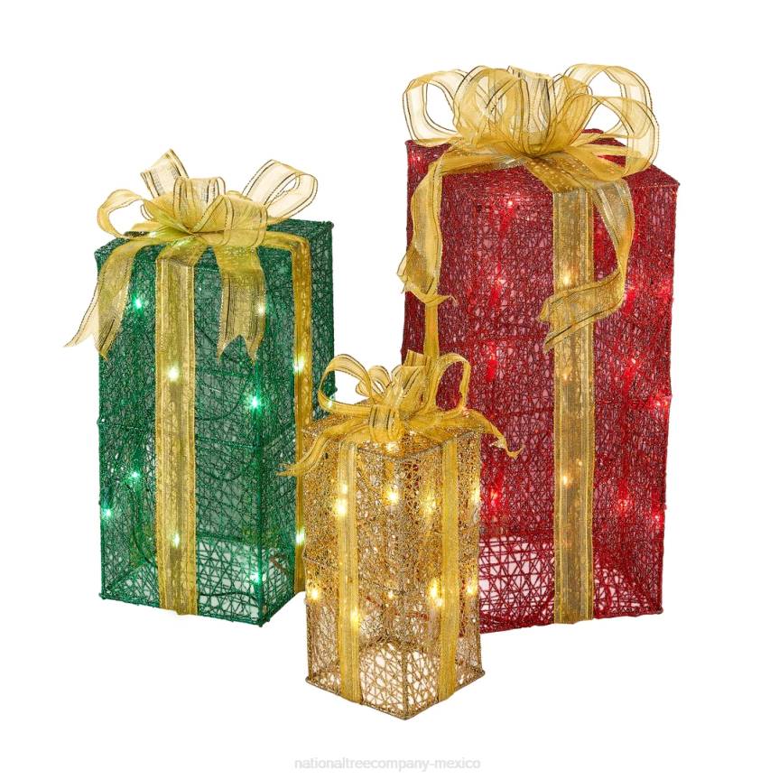 Pre-Lit Multicolor Gift Boxes, Set of Three, White Lights, Christmas Collection National Tree CompanyLBRH591