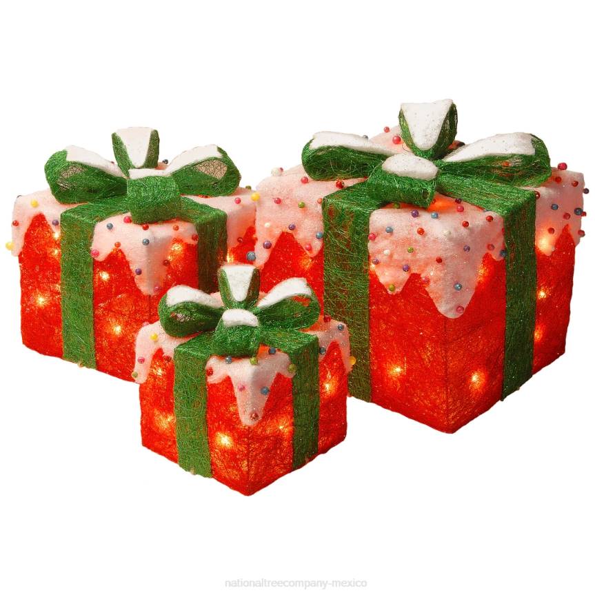 Pre-Lit Red and White Gift Boxes, Set of Three, White Lights, Christmas Collection National Tree CompanyLBRH600