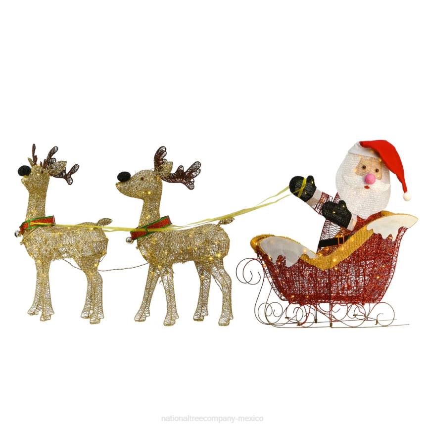 Pre Lit Santa and Reindeer Decoration, Includes Santa, Two Reindeer, Prestrung with 225 Warm White LED Lights, Battery Powered, Christmas Collection, 33 Inches National Tree CompanyLBRH644
