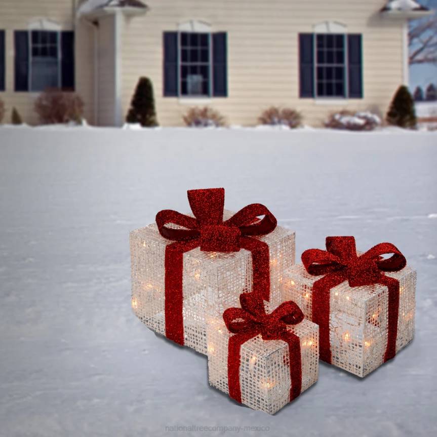 Pre-Lit White Gift Boxes, Set of Three, White Lights, Christmas Collection National Tree CompanyLBRH676