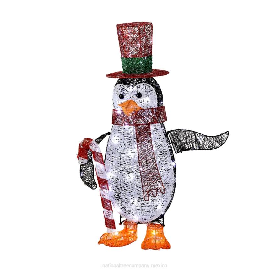 Prelit LED 36in Penguin with Red Top Hat and Candy Cane Decor National Tree CompanyLBRH617