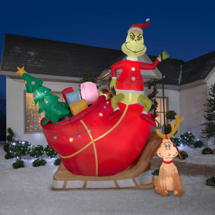Inflatable Grinch On Sleigh with Max, LED Lights, Plug In, Christmas Collection, 12 Feet National Tree CompanyLBRH662