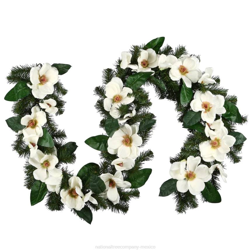 Artificial Garland North Valley Spruce, Green, Decorated with Magnolia Flower Blooms, Christmas Collection, 6 Feet National Tree CompanyLBRH408