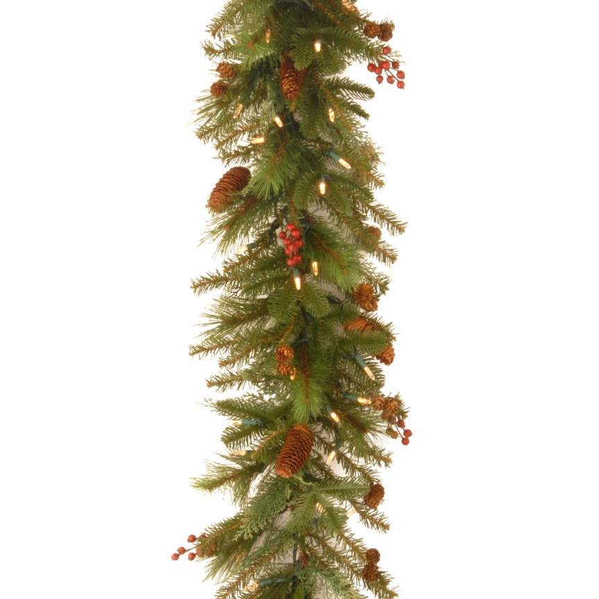 Pre-Lit Artificial Christmas Garland, Green, Evergreen, White Lights, Decorated With Pine Cones, Berry Clusters, Battery Powered, Christmas Collection, 6 Feet National Tree CompanyLBRH410
