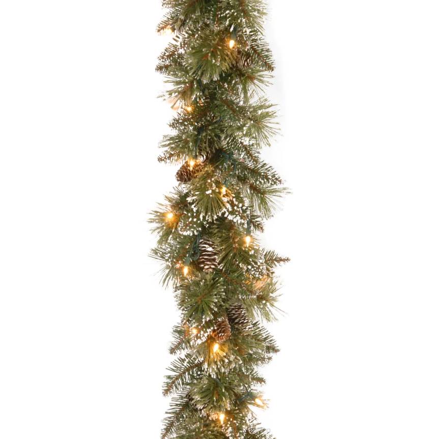 Pre-Lit Artificial Christmas Garland, Green, Glittery Bristle Pine, White Lights, Decorated with Pine Cones, Battery Operated, Christmas Collection, 6 Feet National Tree CompanyLBRH330