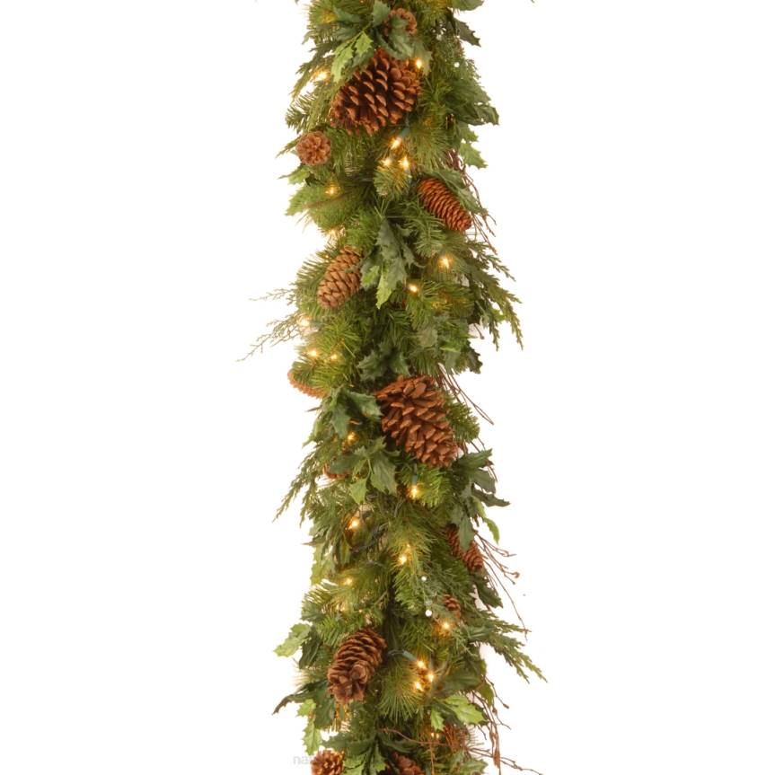 Pre-Lit Artificial Christmas Garland, Green, Juniper Pine, White Lights, Decorated With Pine Cones, Plug In, Christmas Collection, 6 Feet National Tree CompanyLBRH425