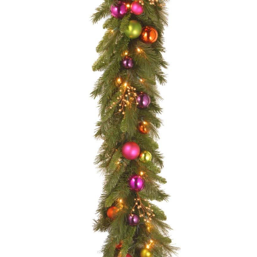 Pre-Lit Artificial Christmas Garland, Green, Kaleidoscope, White Lights, Decorated With Ball Ornaments, Berry Clusters, Plug In, Christmas Collection, 6 Feet National Tree CompanyLBRH376