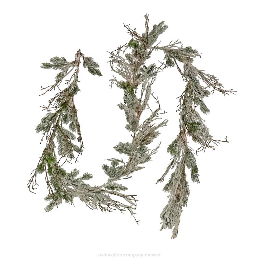 9' Christmas Trimmed Snowy Twig Garland, 200 Warm White LED Rice Lights-Battery Operated with Remote Control National Tree CompanyLBRH423
