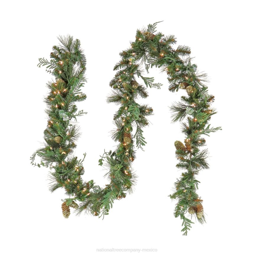 First Traditions Collection, 9 ft Pre-Lit Artificial North Conway Garland with Glittery Cones and Eucalyptus, 100 Warm White LED Lights- Battery Operated with Timer National Tree CompanyLBRH337