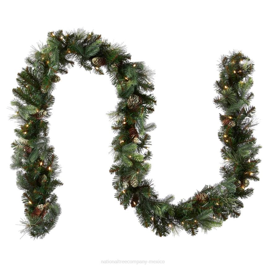 Pre-Lit Artificial Christmas Garland, Green, Carolina Pine, White Lights, Decorated with Pine Cones, Battery Operated, Christmas Collection, 9 Feet National Tree CompanyLBRH336