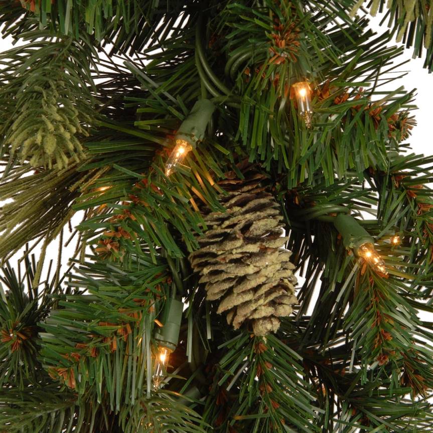 Pre-Lit Artificial Christmas Garland, Green, Carolina Pine, White Lights, Decorated with Pine Cones, Plug In, Christmas Collection, 9 Feet National Tree CompanyLBRH326