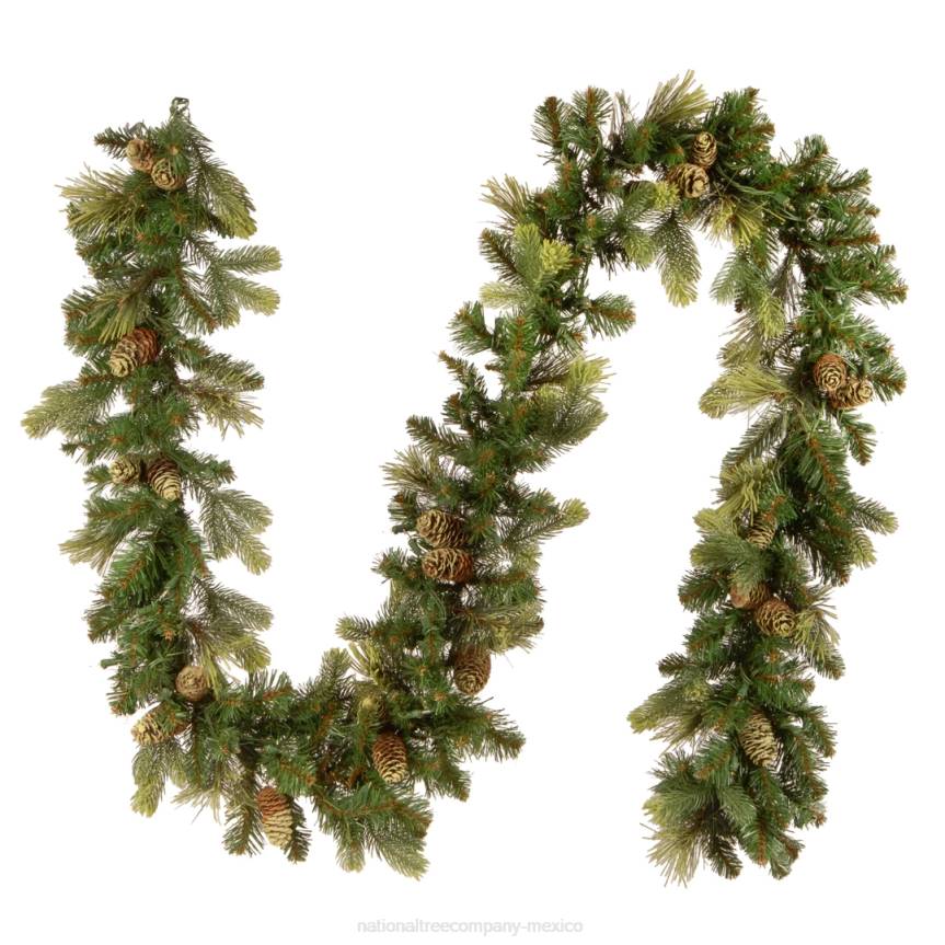 Pre-Lit Artificial Christmas Garland, Green, Carolina Pine, White Lights, Decorated with Pine Cones, Plug In, Christmas Collection, 9 Feet National Tree CompanyLBRH326