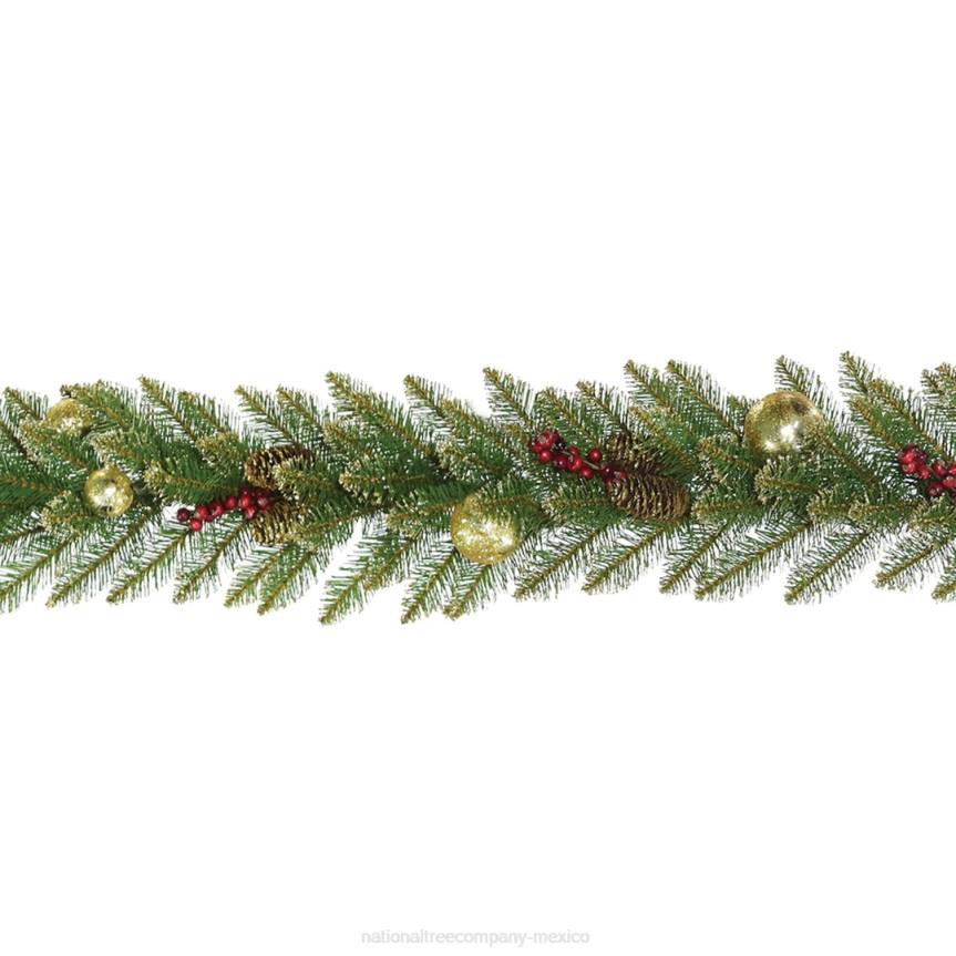 Pre-Lit Artificial Christmas Garland, Green, Dunhill Fir, Decorated With Pine Cones, Frosted Branches, Berry Clusters, Battery Operated, Christmas Collection, 9 Feet National Tree CompanyLBRH390