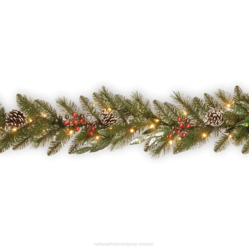 Pre-Lit Artificial Christmas Garland, Green, Frosted Berry Pine, Decorated With Pine Cones, Ball Ornaments, Plug In, Christmas Collection, 9 Feet National Tree CompanyLBRH389