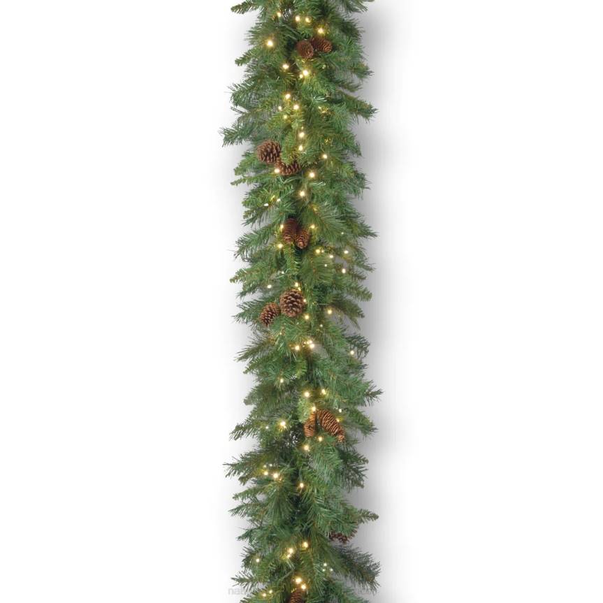 Pre-Lit Artificial Christmas Garland, Green, Garwood Spruce, White Lights, Plug In, Christmas Collection, 9 Feet National Tree CompanyLBRH365