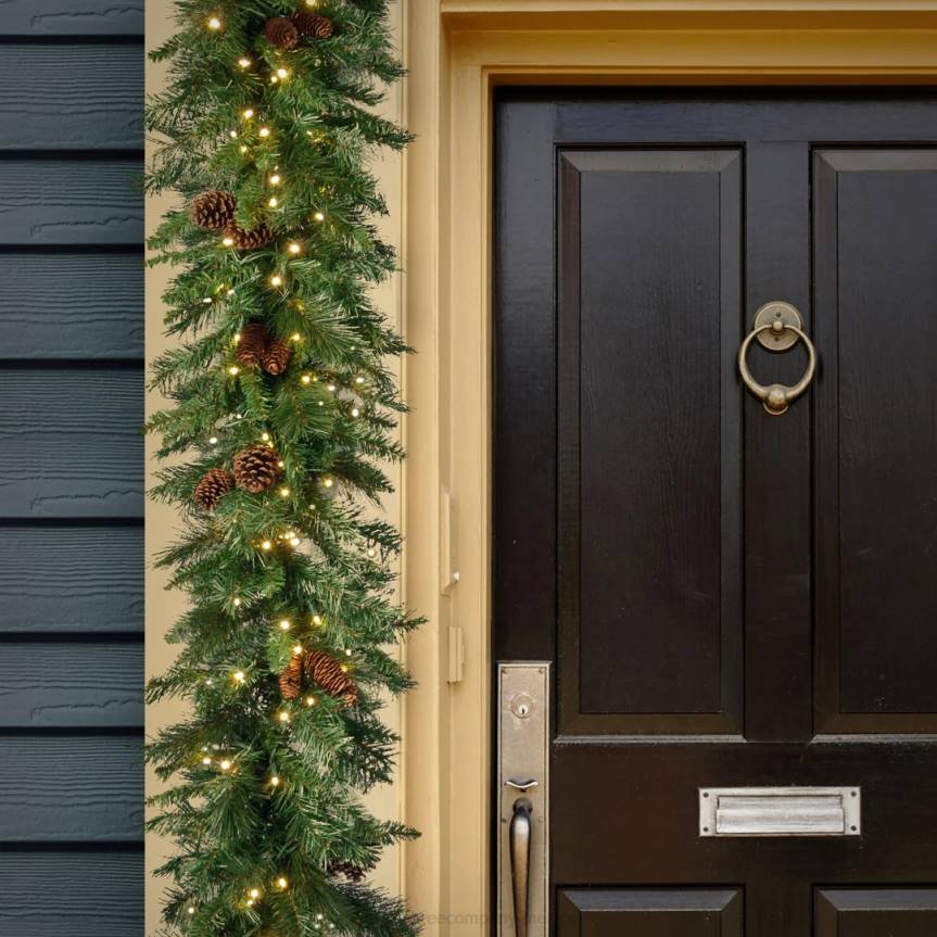 Pre-Lit Artificial Christmas Garland, Green, Garwood Spruce, White Lights, Plug In, Christmas Collection, 9 Feet National Tree CompanyLBRH365