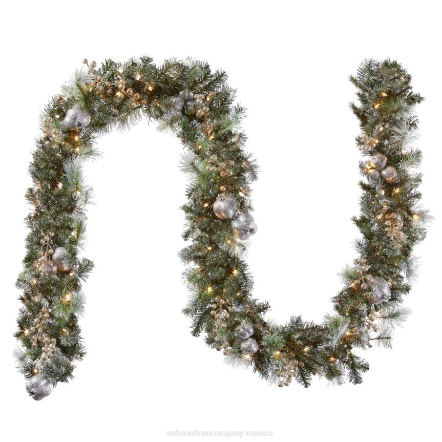 Pre-Lit Artificial Christmas Garland, Green, Pomegranate Pine, White Lights, Decorated With Ball Ornaments, Berry Clusters, Plug In, Christmas Collection, 9 Feet National Tree CompanyLBRH347