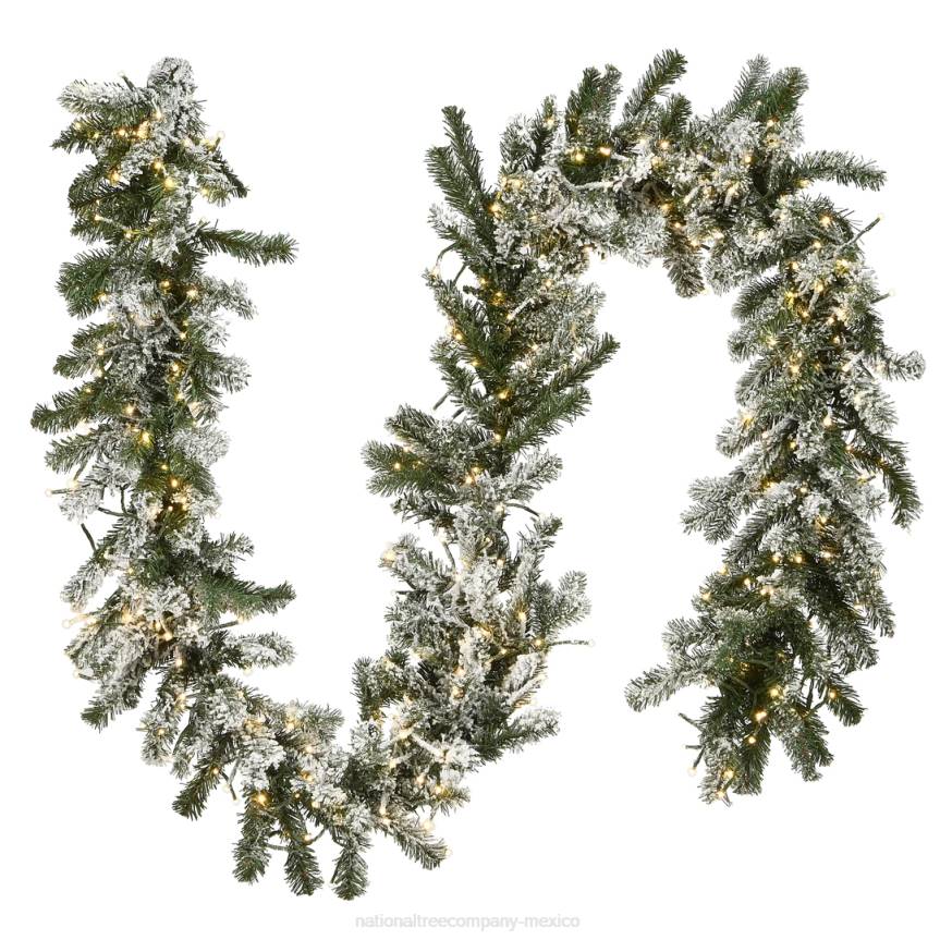 Pre-Lit Artificial Christmas Garland, Green, Snowy Green, White Lights, Decorated With Frosted Branches, Plug In, Christmas Collection, 9 Feet National Tree CompanyLBRH424
