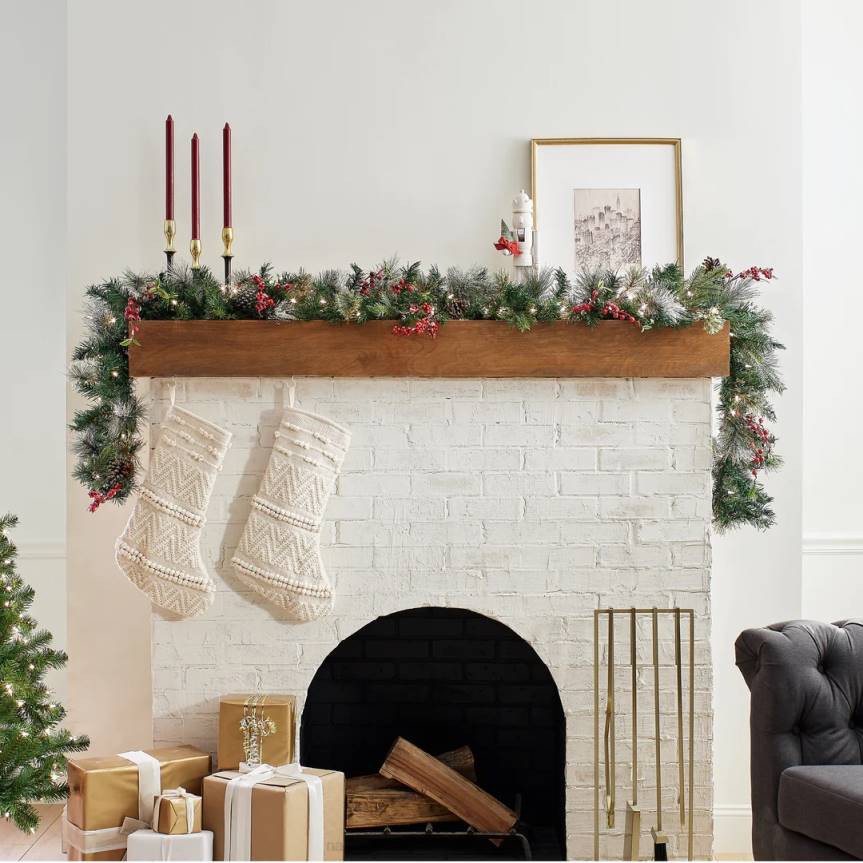 Pre-Lit Artificial Christmas Garland, Green, Wintry Berry, White Lights, Decorated With Pine Cones, Berry Clusters, Frosted Branches, Plug In, Christmas Collection, 9 Feet National Tree CompanyLBRH329