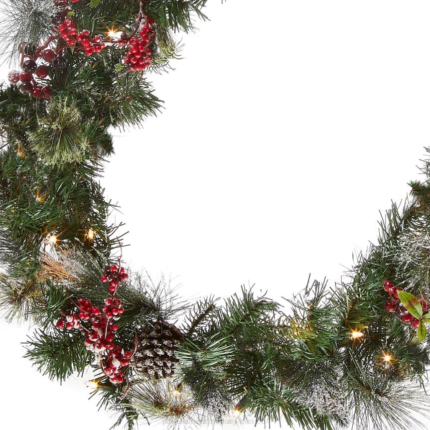 Pre-Lit Artificial Christmas Garland, Green, Wintry Berry, White Lights, Decorated With Pine Cones, Berry Clusters, Frosted Branches, Plug In, Christmas Collection, 9 Feet National Tree CompanyLBRH329