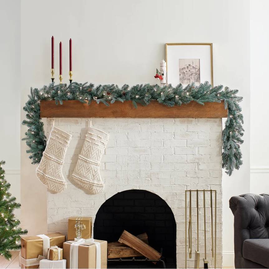 Pre-Lit 'Feel Real' Artificial Christmas Garland, Green, Arctic Spruce, White Lights, Decorated With Pine Cones, Plug In, Christmas Collection, 9 Feet National Tree CompanyLBRH358