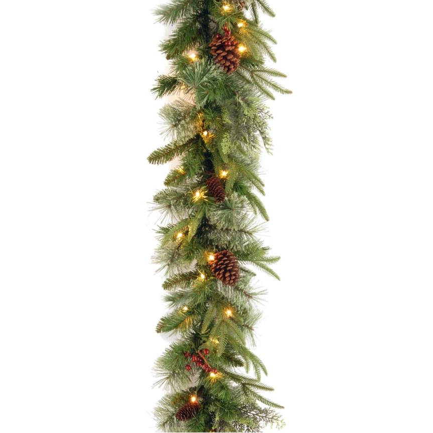 Pre-Lit 'Feel Real' Artificial Christmas Garland, Green, Colonial Fir, Multicolor Lights, Decorated With Pine Cones, Battery Operated, Christmas Collection, 9 Feet National Tree CompanyLBRH338