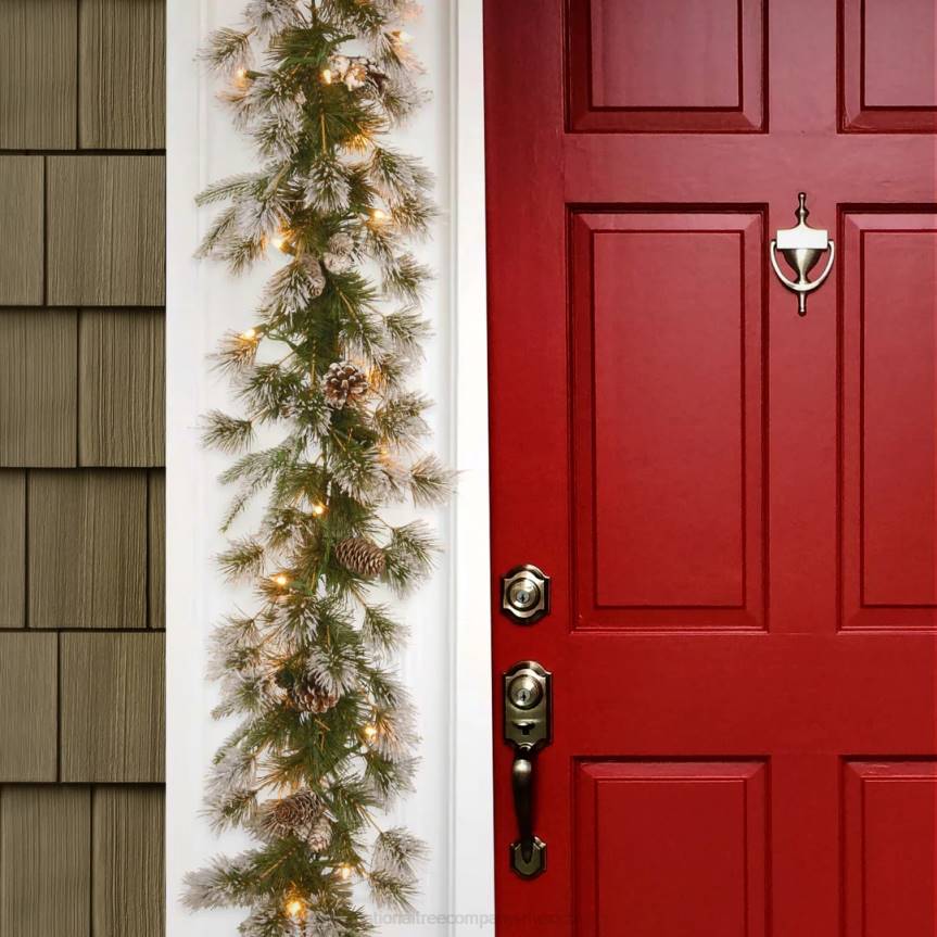 Pre-Lit 'Feel Real' Artificial Christmas Garland, Green, Liberty Pine, White Lights, Decorated With Pine Cones, Frosted Branches, Plug In, Christmas Collection, 9 Feet National Tree CompanyLBRH388