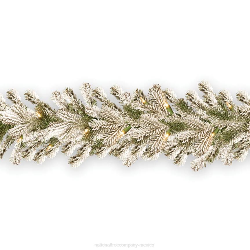 Pre-Lit 'Feel Real' Artificial Christmas Garland, Green, Sheffield Spruce, White Lights, Decorated With Frosted Branches, Plug In, Christmas Collection, 9 Feet National Tree CompanyLBRH371