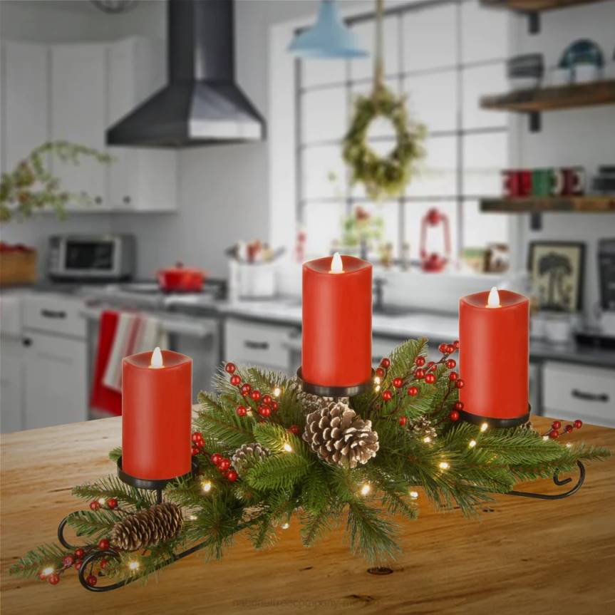 30in Battery Operated Bristle Berry Centerpiece with Three Candles National Tree CompanyLBRH460