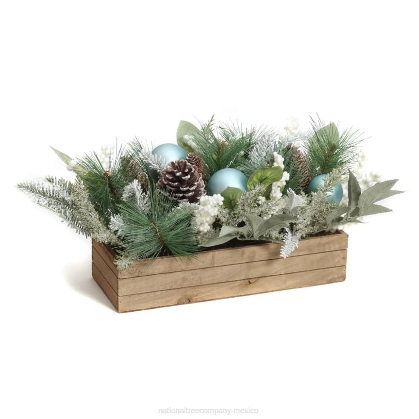 Decorated Evergreen Christmas Arrangement with Wood Box Base, 22 in National Tree CompanyLBRH458