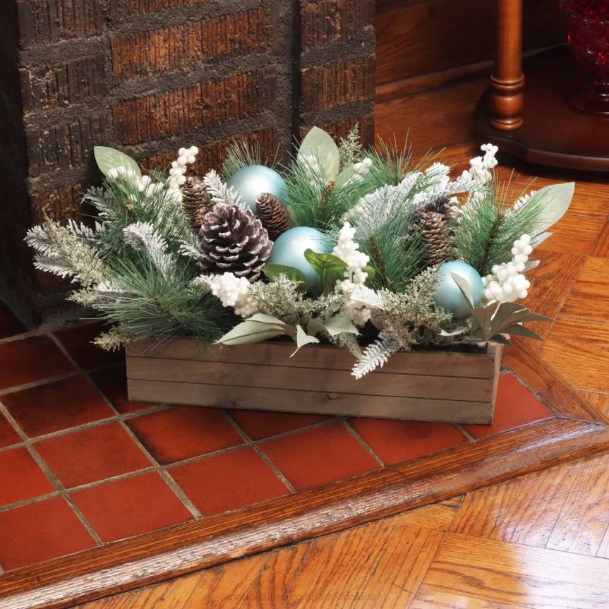 Decorated Evergreen Christmas Arrangement with Wood Box Base, 22 in National Tree CompanyLBRH458