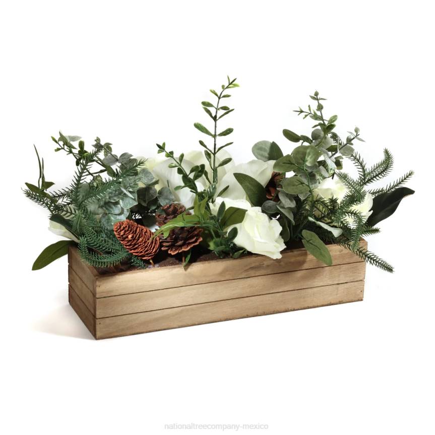 Mixed Greens and White Flowers Christmas Arrangement with Wood Box Base, 23 in National Tree CompanyLBRH490