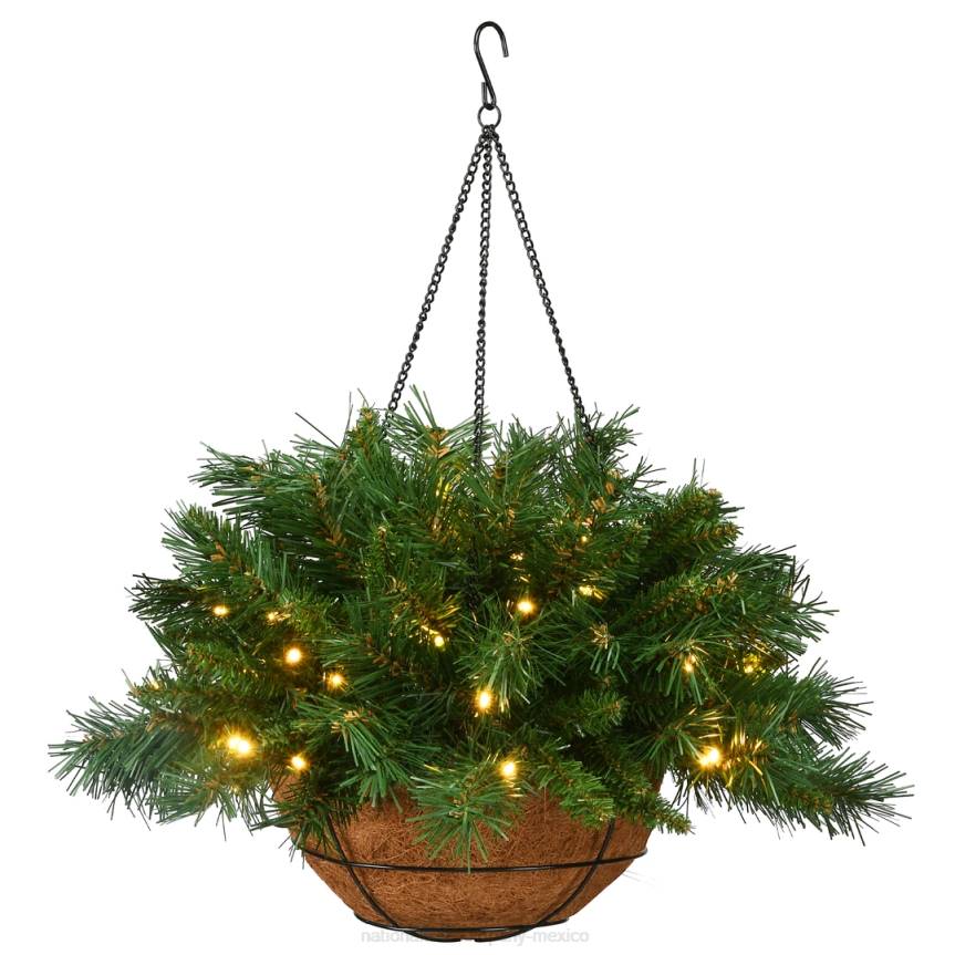 Pre-Lit Artificial Christmas Hanging Basket, Tiffany Fir, Decorated With Frosted Pine Cones, Berry Clusters, White Lights, Christmas Collection, 20 Inches National Tree CompanyLBRH509
