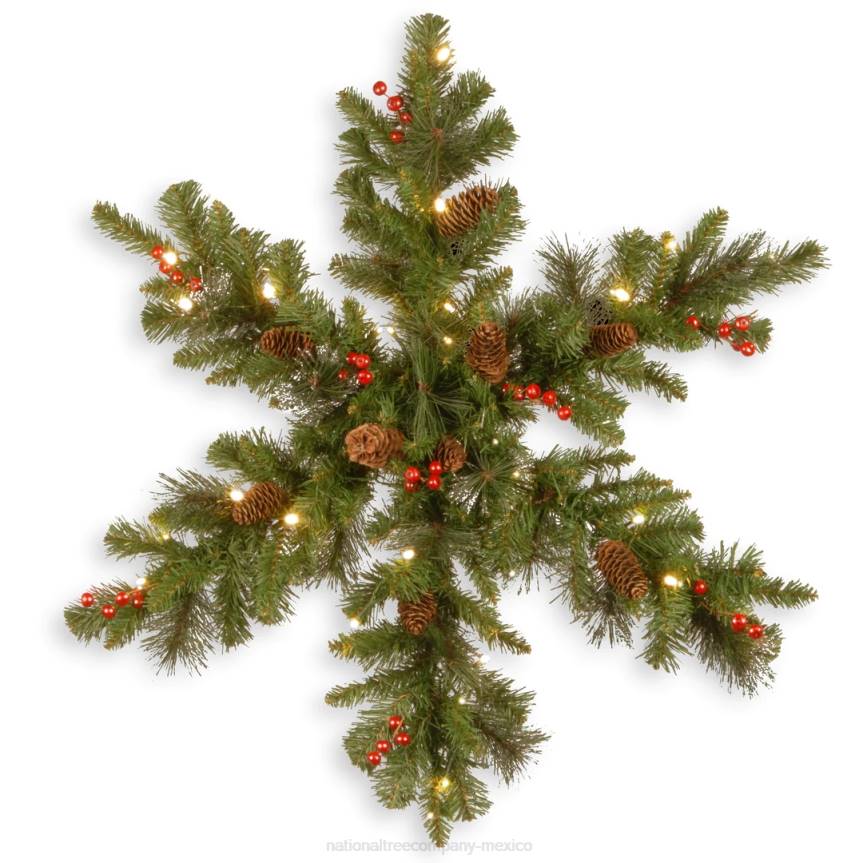 Pre-Lit Artificial Christmas Hanging Snowflake, Green, Crestwood Spruce, Decorated with Pine Cones, Berry Clusters, Christmas Collection, 32 Inches National Tree CompanyLBRH465