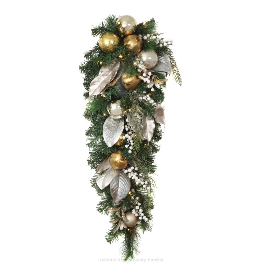 Pre-Lit Artificial Christmas Swag Yuletide Glam Gold Decorated Teardrop, with Warm White LED Lights, Battery Powered, 36 in National Tree CompanyLBRH507
