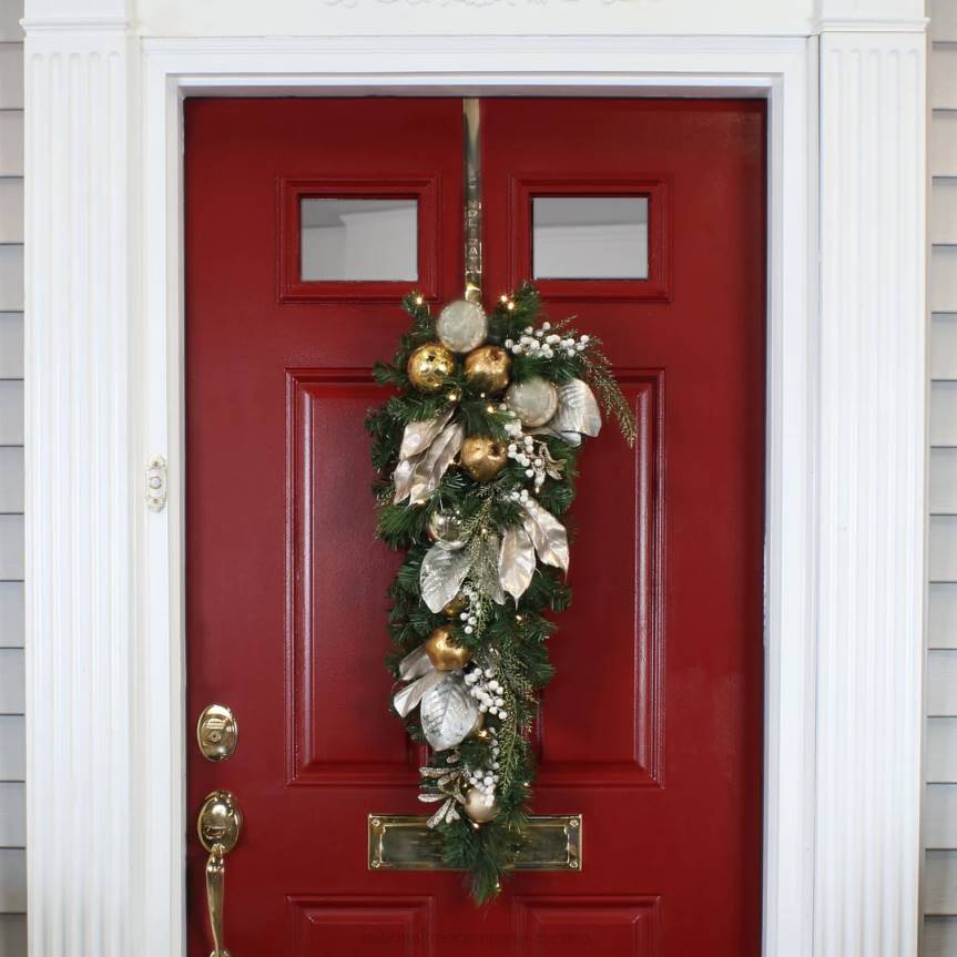 Pre-Lit Artificial Christmas Swag Yuletide Glam Gold Decorated Teardrop, with Warm White LED Lights, Battery Powered, 36 in National Tree CompanyLBRH507