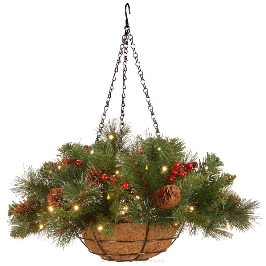 Pre-Lit Artificial Hanging Basket Crestwood Spruce with Battery Powered Operated LED Lights, with Warm White LED Lights, Battery Powered, Christmas Collection, 16 in National Tree CompanyLBRH436
