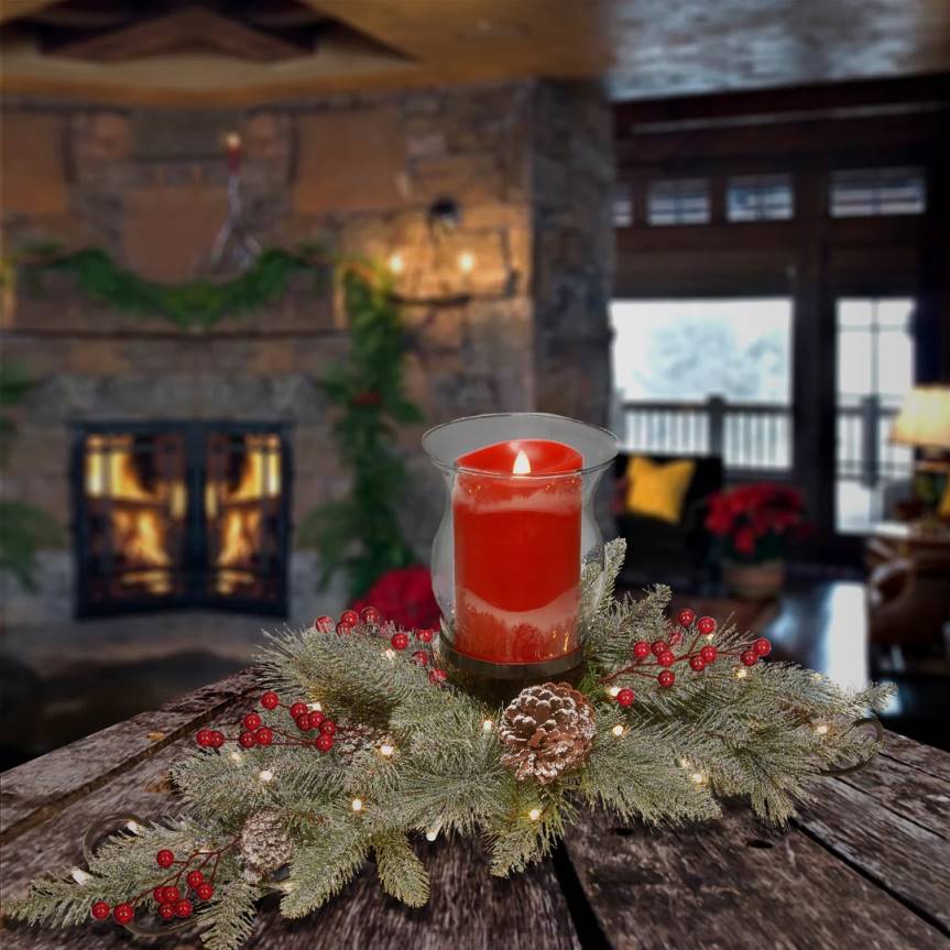 Snowy Bristle Berry Candleholder Centerpieces National Tree CompanyLBRH503