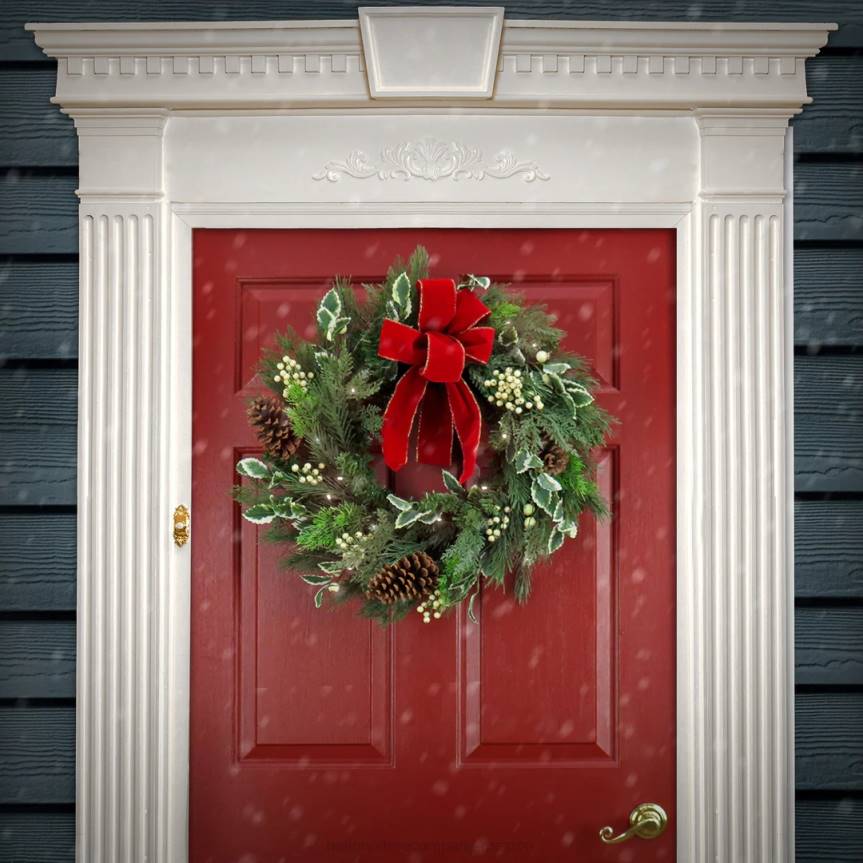 22in HGTV Home Collection Pre-Lit Holly and Berry Wreath National Tree CompanyLBRH248