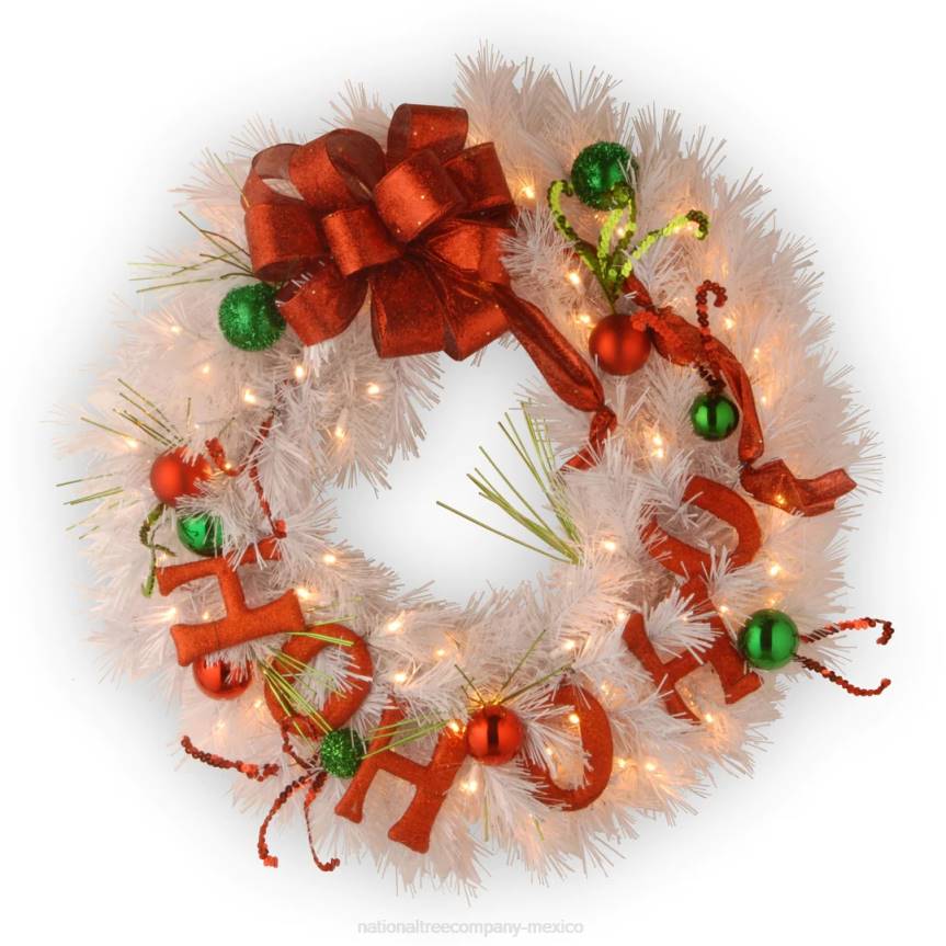 24in Ho Ho Ho Wreath with Battery Operated Warm White LED Lights National Tree CompanyLBRH295