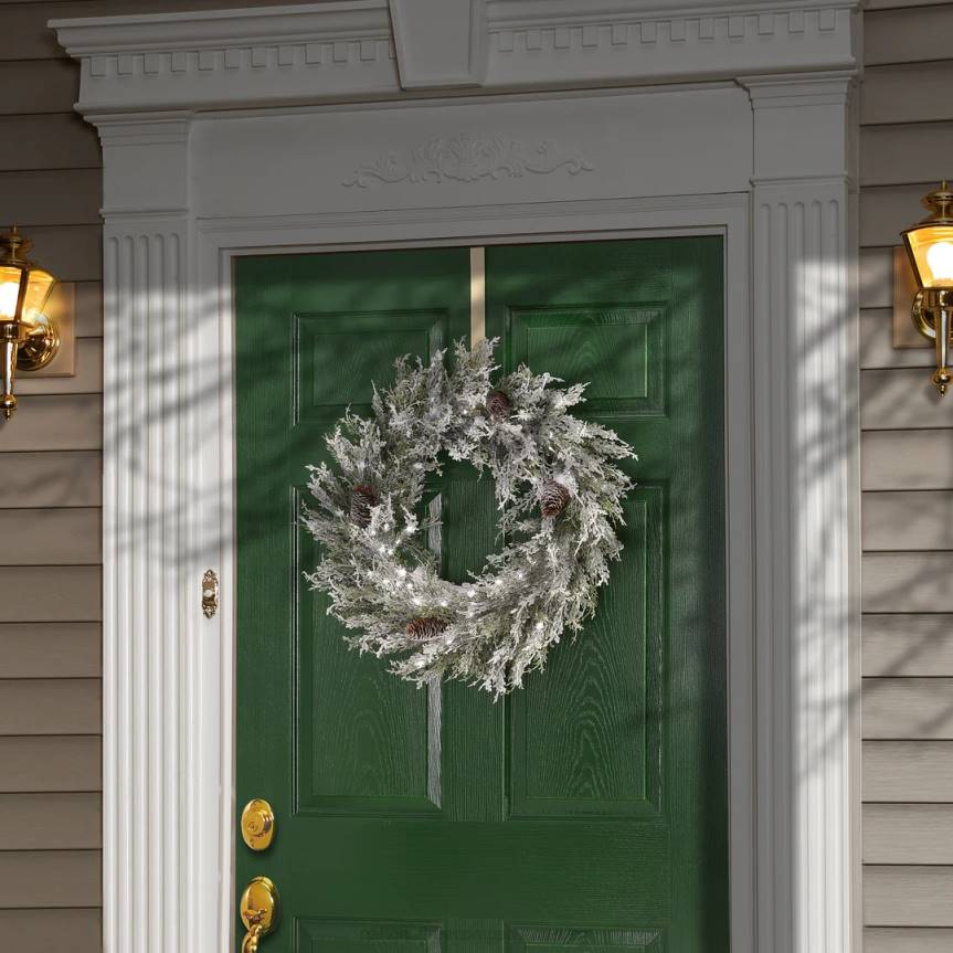 24in Pre-Lit Snowy Christmas Wreath with Pinecones National Tree CompanyLBRH293