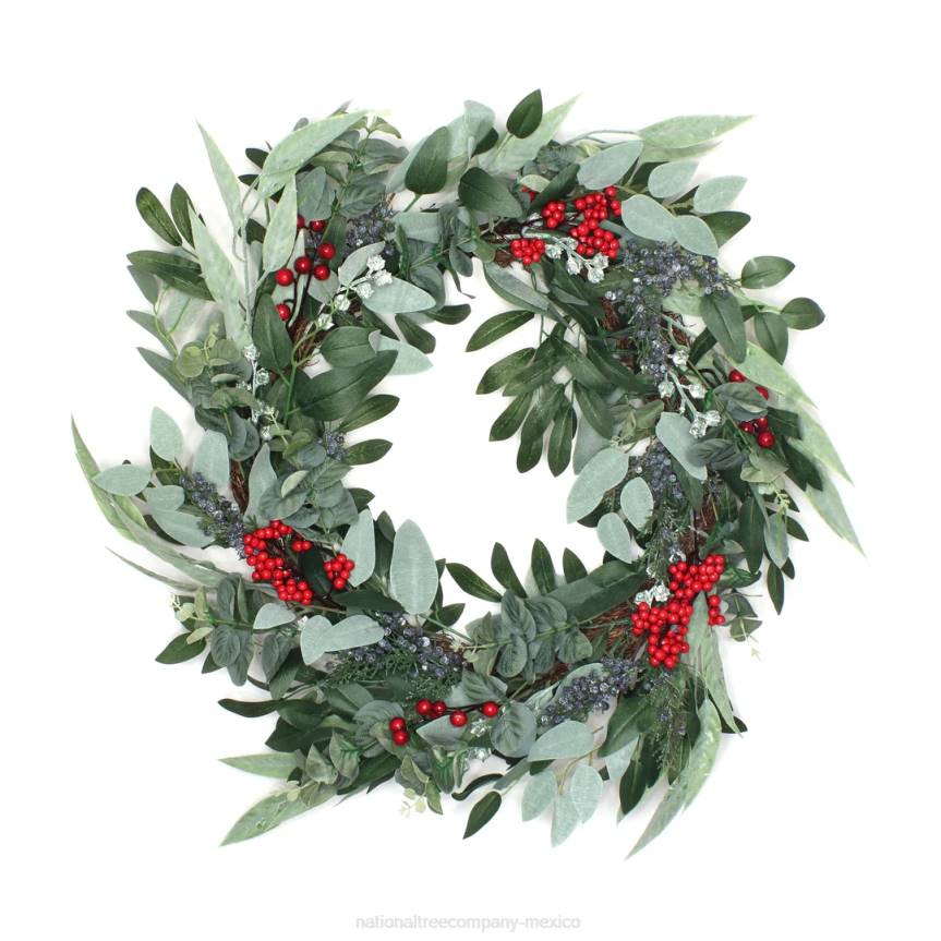 Artificial Christmas Leafy Eucalyptus and Berry Wreath, Decorated with Flower Buds and Berry Clusters, Rustic, 24 in National Tree CompanyLBRH302