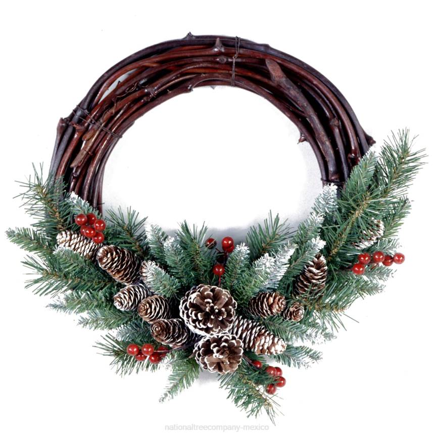 Artificial Christmas Wreath, Green, Grapevine, White Lights, Decorated with Pine Cones, Evergreen Branches, Berry Clusters, Christmas Collection, 16 Inches National Tree CompanyLBRH242