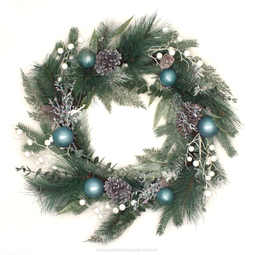 Artificial Decorated Evergreen Christmas Wreath, with Berry Clusters, Silver Pinecones, and Leafy Greens, 24 in National Tree CompanyLBRH321