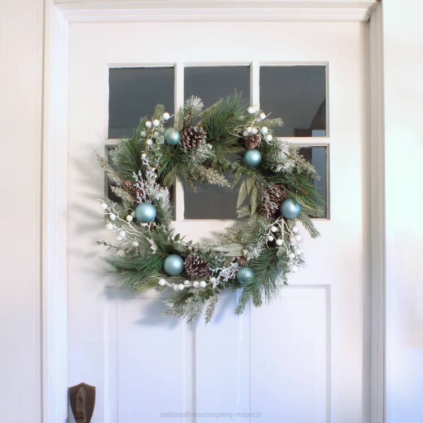 Artificial Decorated Evergreen Christmas Wreath, with Berry Clusters, Silver Pinecones, and Leafy Greens, 24 in National Tree CompanyLBRH321