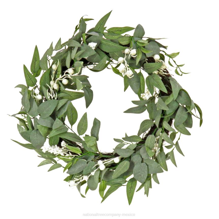 Artificial Mixed Green Leaves Christmas Wreath, Decorated with White Berry Clusters, Woven Branch Base, 24 in National Tree CompanyLBRH320