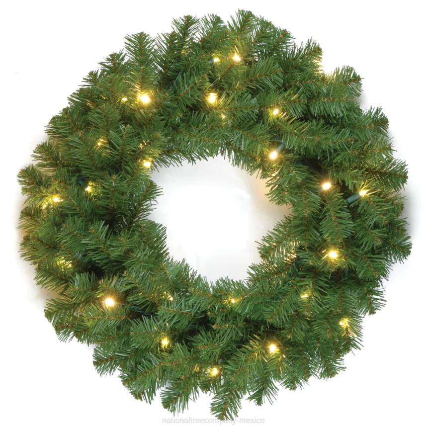 Pre-Lit Artificial Christmas Wreath, Green, North Valley Spruce, White Lights, Christmas Collection, 24 Inches National Tree CompanyLBRH223